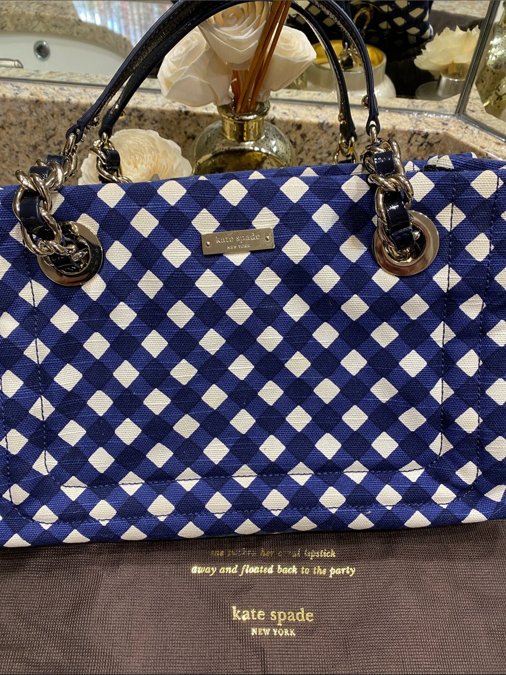 kate spade Navy and White Diamond-Print Shoulder Bag